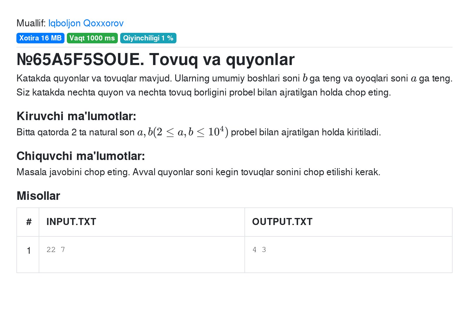 Tovuq va quyonlar - PIIMA